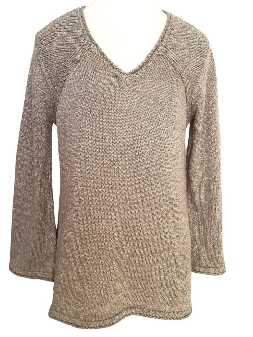 Democracy Metallic Gold Knit V-Neck New With Tags Pullover Women's Size-L